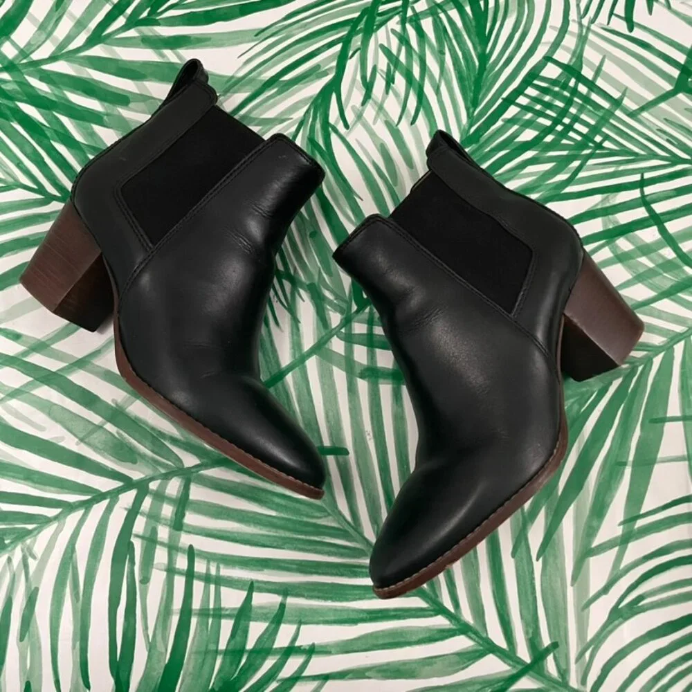 Madewell The Regan Leather Ankle Boots in True Black Size 8